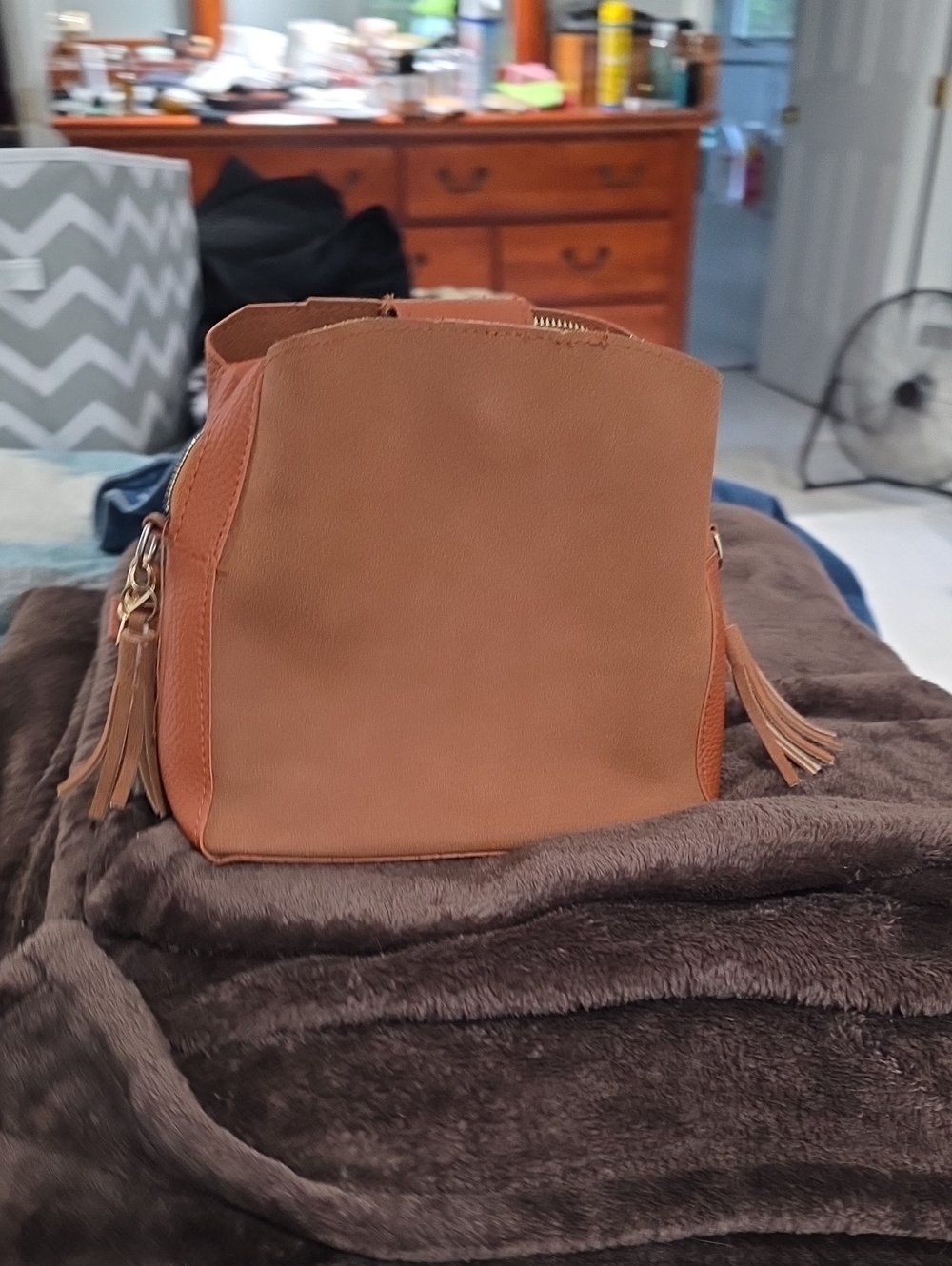 Tan Women's Crossbody Bag with Tassel Accent